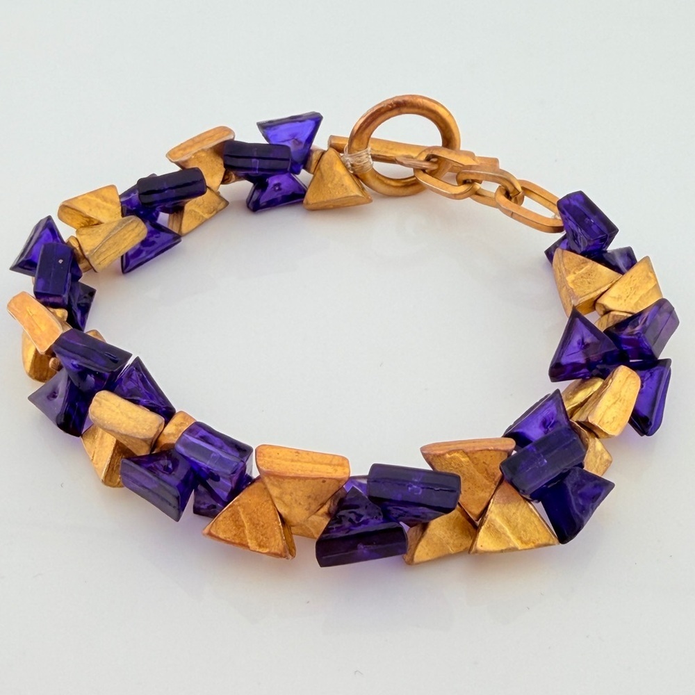 Vintage Biche De Bere vintage gold and blue resin bracelet